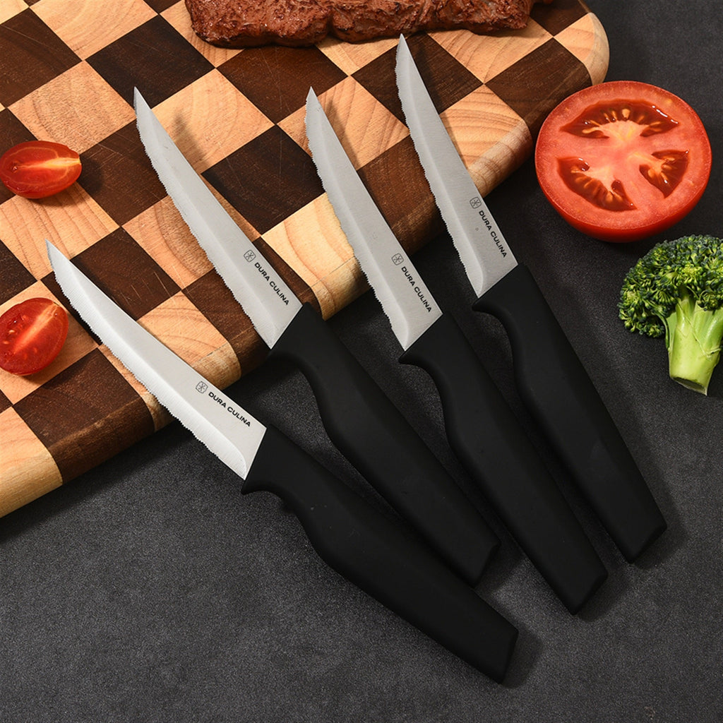4-Piece Steak Knife Set - High Carbon Stainless Steel Serrated Blades with Ergonomic Handles, 4.5” Premium Kitchen Knives for Dining